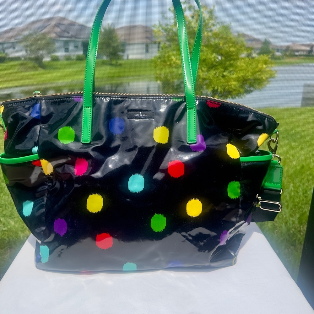 Kate Spade Large Diaper Bag Tote – Multicolor Polka Dot Patent Leather - Picture 12 of 13